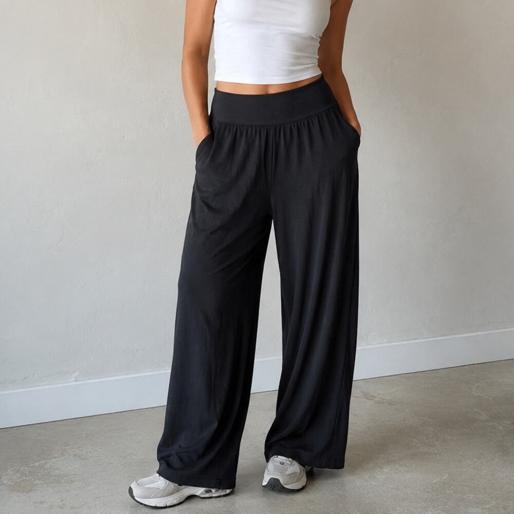 Sweaty Betty Wide Leg Trousers Womens 4-6 Black High-rise Relaxed Ankle